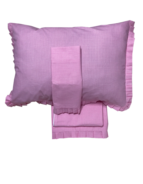 YASTIKMİNDER KOTONPEMBE KARELİ 4 PARÇA NEVRESİM TAKIMI resmi