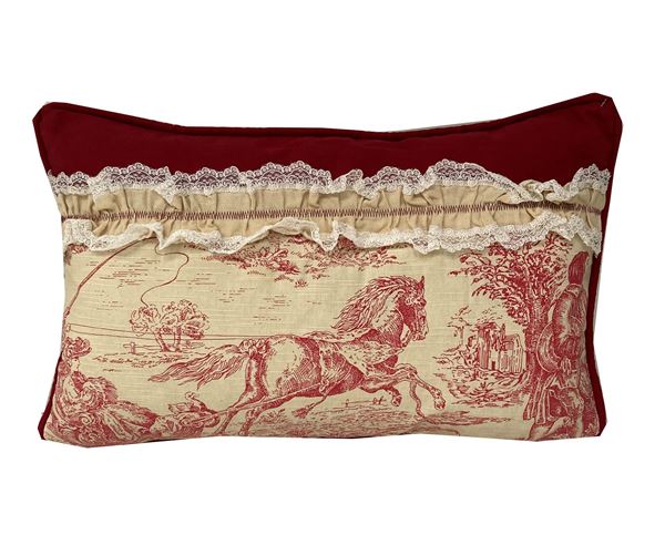 Koton Bordo Farbelalı TOILE DU JOUY DESEN DEKORATIF YASTIK KILIFI resmi