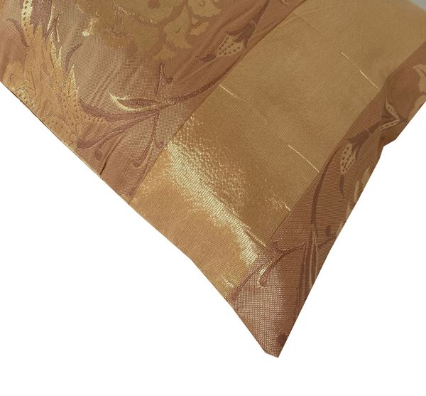 TAFTA KUMAŞ KAHVE GOLD OTTOMAN DESEN DEKORATİF KIRLENT YASTIK KILIFI resmi