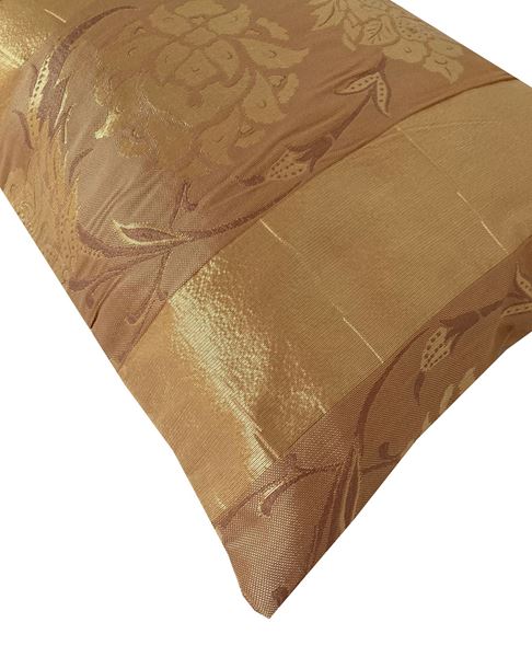 TAFTA KUMAŞ KAHVE GOLD OTTOMAN DESEN DEKORATİF KIRLENT YASTIK KILIFI resmi