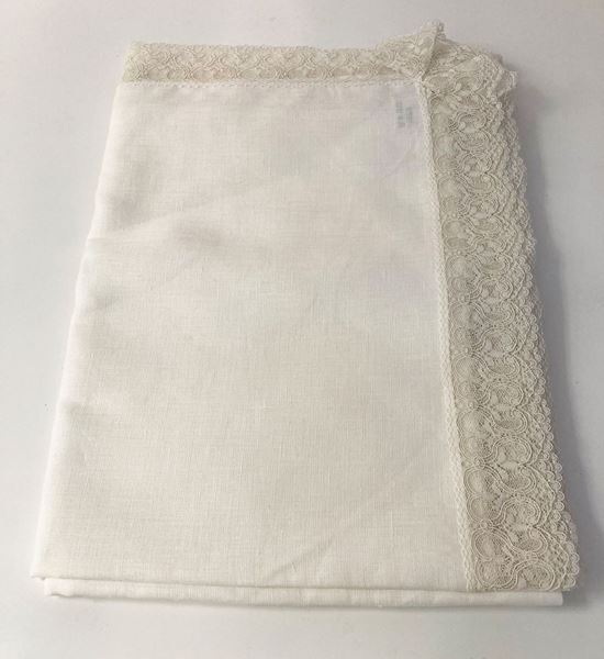 YASTIKMİNDER KREM KETEN FRENSIZ DANTEL APLİKELİ 170X170 MASA ÖRTÜ resmi