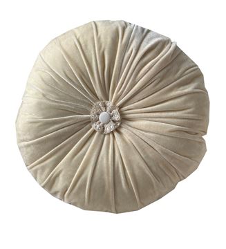 Resim İpek Kadife Krem Düğmeli Çapı 43X12 cm Yuvarlak Silindir Yastık