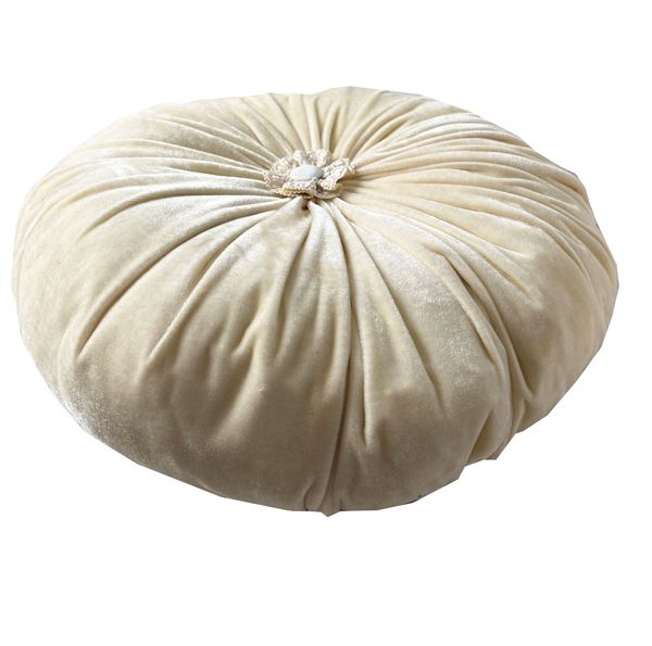 İpek Kadife Krem Düğmeli Çapı 43X12 cm Yuvarlak Silindir Yastık resmi