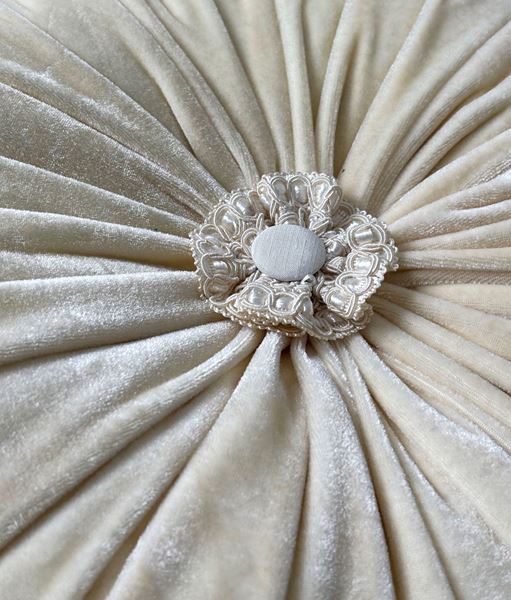 İpek Kadife Krem Düğmeli Çapı 43X12 cm Yuvarlak Silindir Yastık resmi