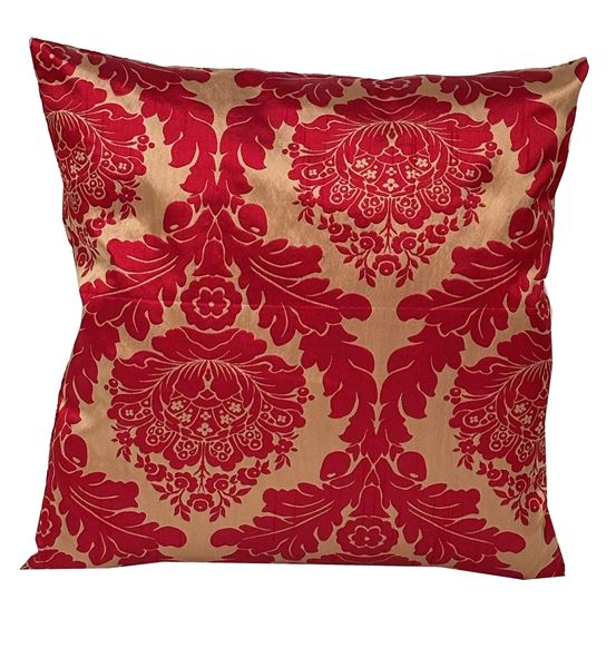 resm YASTIKMINDER TAFTA KIRMIZI BEJ OTTOMAN OSMANLI DAMASK KAFTAN YASTIK KILIFI