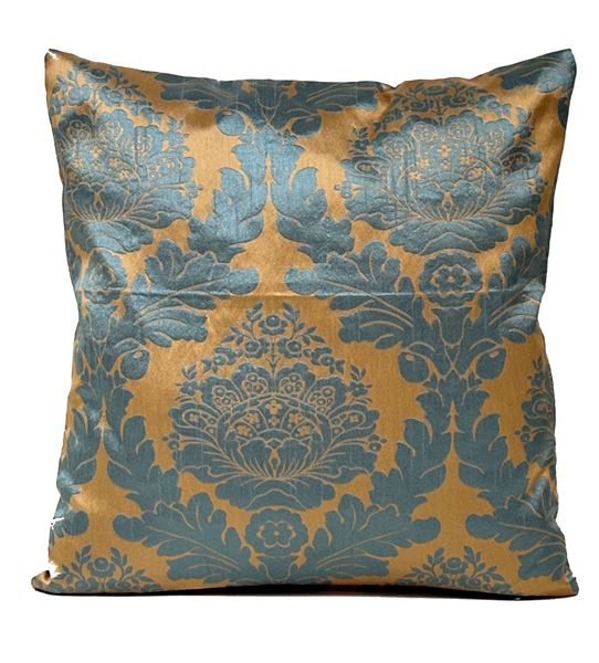 resm YASTIKMINDER TAFTA MAVİ BEJ DAMASK DESEN DEKORATIF YASTIK KILIFI