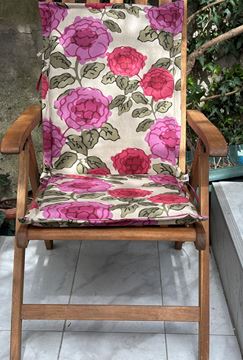 Resim Koton Kumaş Pembe Bordo Dokuma güllü 2 Kademeli Arkalıklı Şezlong Sandalye Minderi