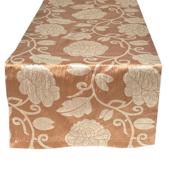 resm RUNNER MASA ÖRTÜ 140X45 cm TAFTA KUMAŞ BEJ OTOMAN OSMANLI GÜL DESEN