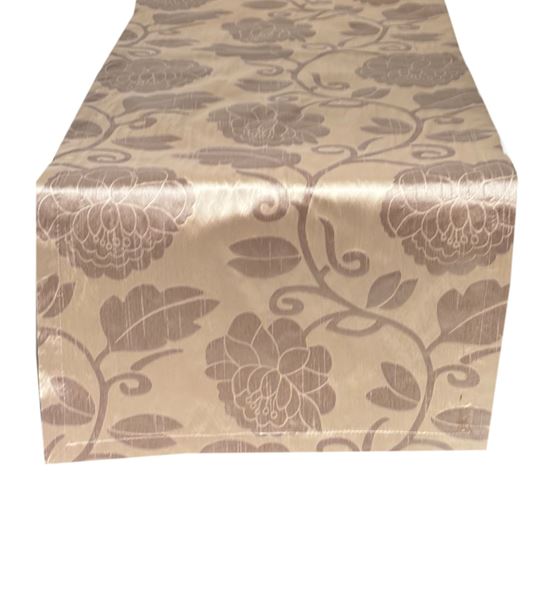 resm RUNNER MASA ÖRTÜ 140X45 cm TAFTA KUMAŞ BEJ OTOMAN OSMANLI VİZON RENK GÜL DESEN