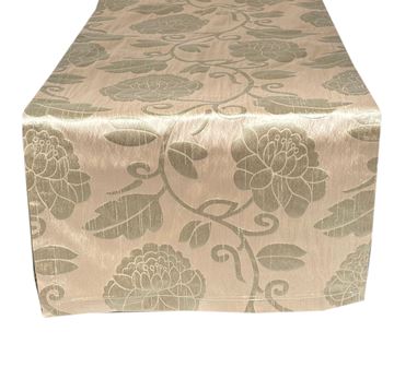Resim RUNNER MASA ÖRTÜ 140X45 cm TAFTA KUMAŞ KREM FITIK YEŞİL RENK OTOMAN OSMANLIBEJ RENK GÜL DESEN