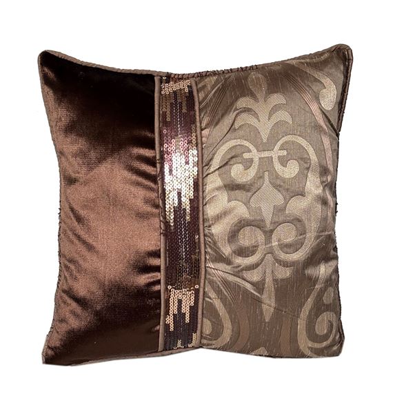 resm Yastıkminder Tafta Kadife Payet Kahve Dekoratif Yastık Kılıfı
