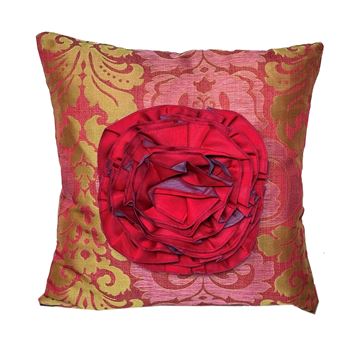 Resim Yastıkminder Tafta Pembe Fıstık Gül Kemer Dekoratif Yastık Kılıfı