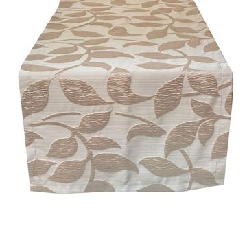 Resim YASTIKMİNDER TAFTA BEJ KABARTMA YAPRAK DOKUMA DEKORATİF RUNNER